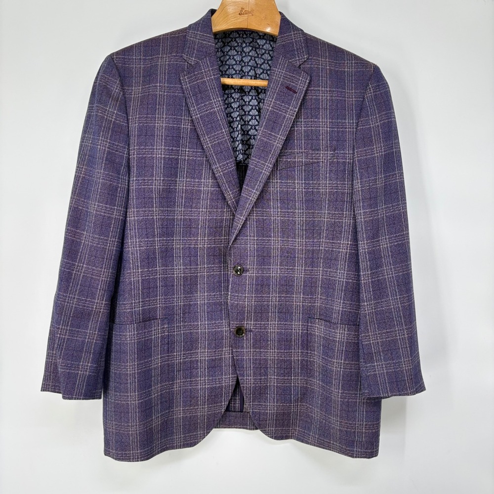 Ted Baker London Endurance Mens Purple Plaid Wool Sport‎ Coat Blazer 46R